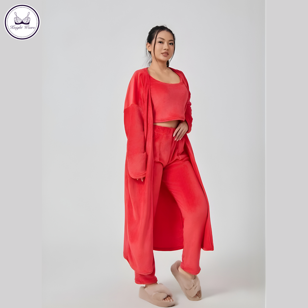 Cozy Winter Lounge Set – Top, Pants & Cardigan