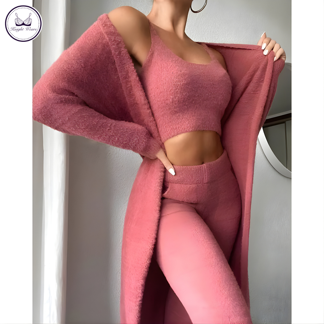 Cozy Winter Lounge Set – Top, Pants & Cardigan