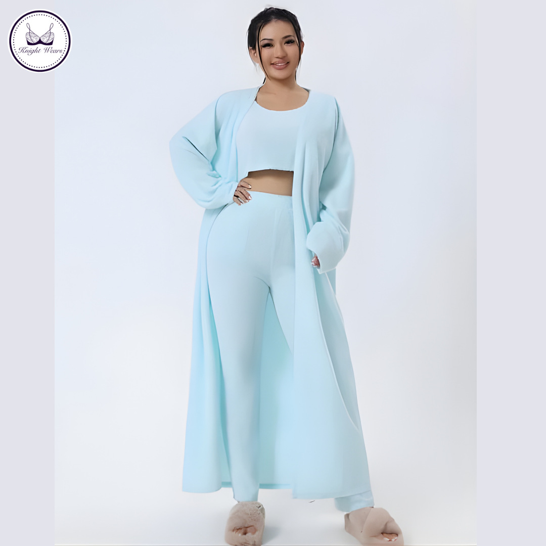Cozy Winter Lounge Set – Top, Pants & Cardigan